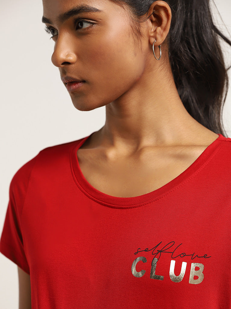LOV Red Printed Cotton T-Shirt