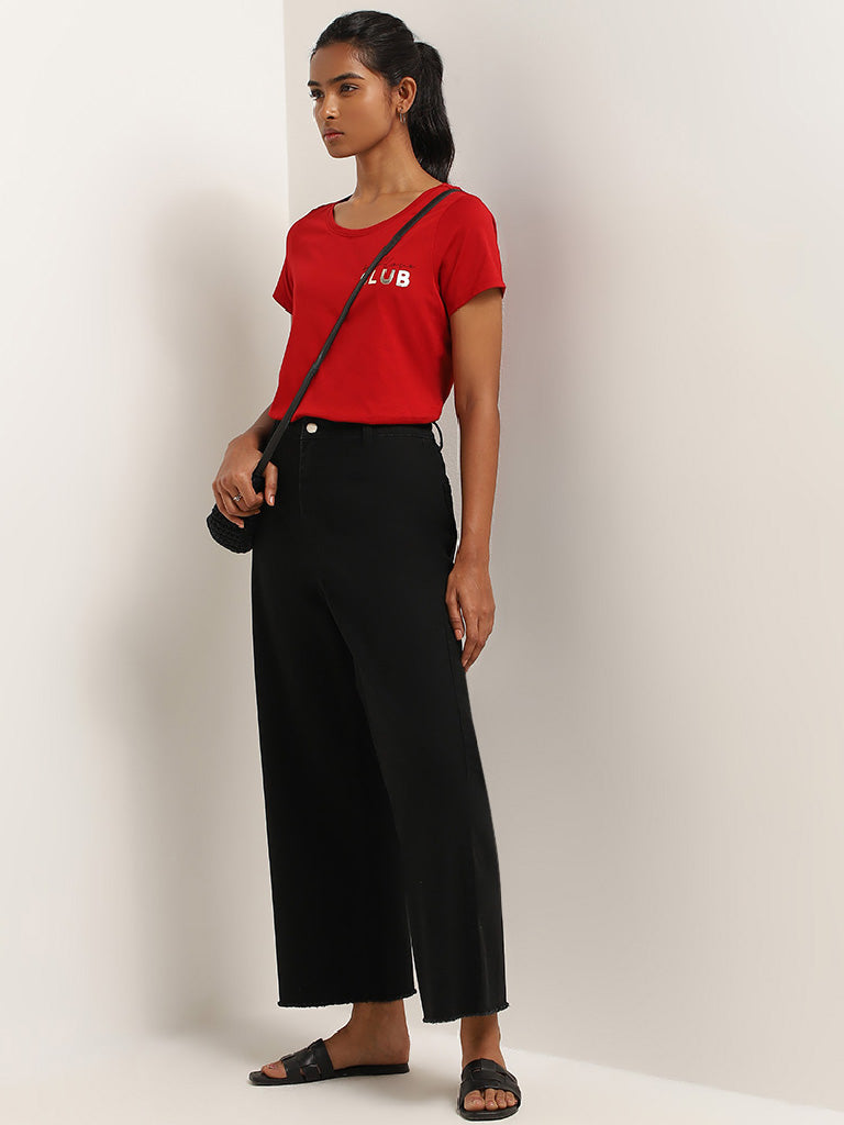 LOV Red Printed Cotton T-Shirt