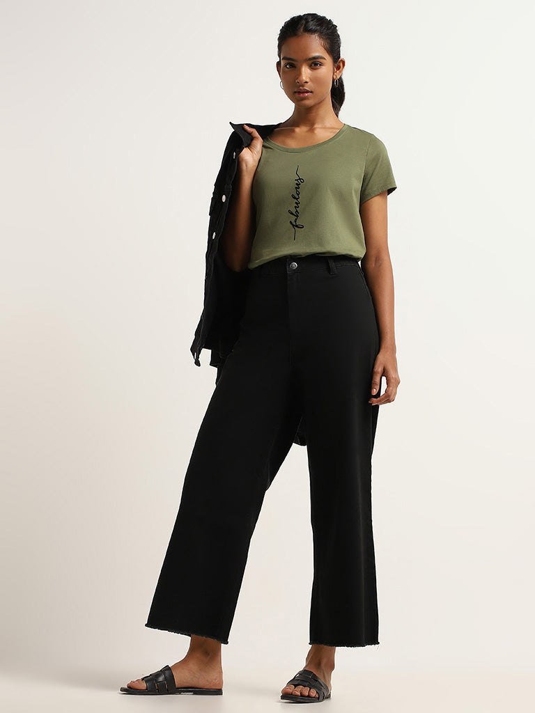 LOV Green Printed Cotton T-Shirt