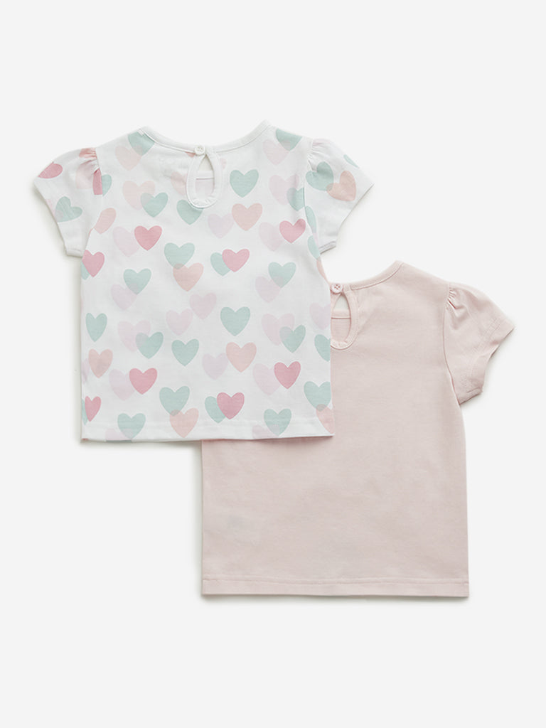 Westside HOP Baby Girl's Pink Printed Cotton Tops - Pack of 2 for Casual Wear Back View