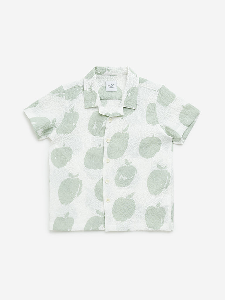 Westside HOP Kids Off-White Apple Printed Crinkle Cotton Shirt for Casual Wear Front View