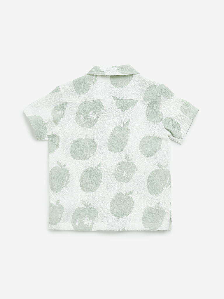 Westside HOP Kids Off-White Apple Printed Crinkle Cotton Shirt for Casual Wear Back View