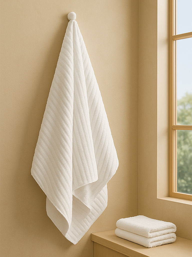 Westside Home White Self-Striped Luxe Bath Towel