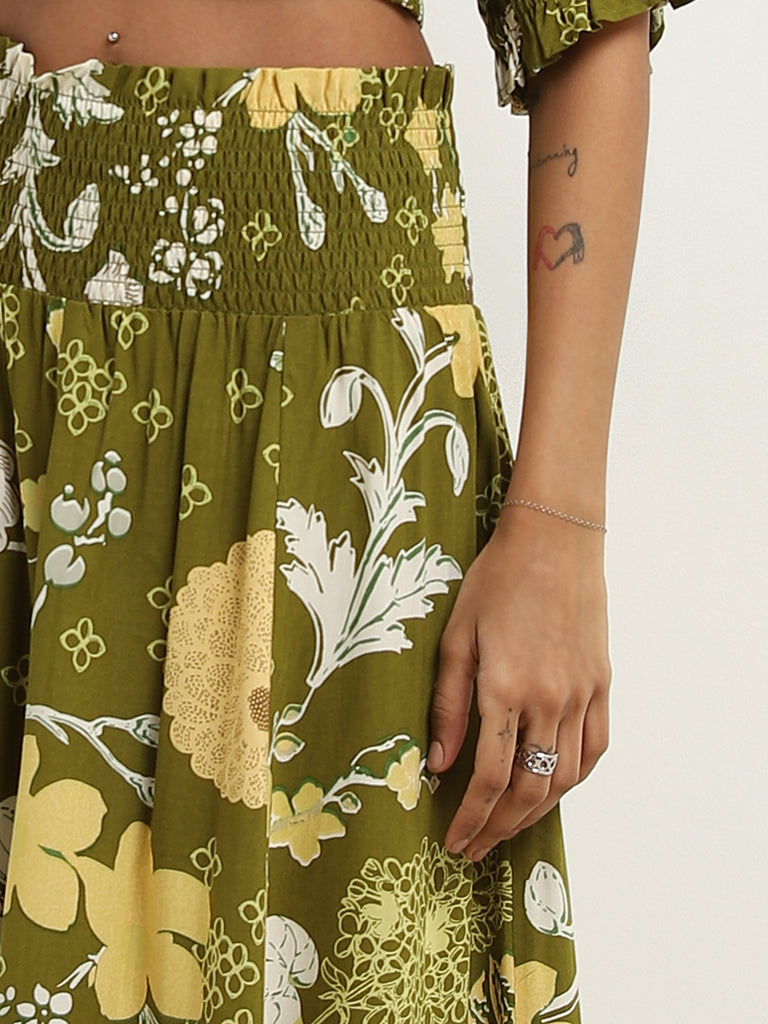 Westside Bombay Paisley Women's Olive Foliage Design High-Rise Skirt for Everyday Zoomed View