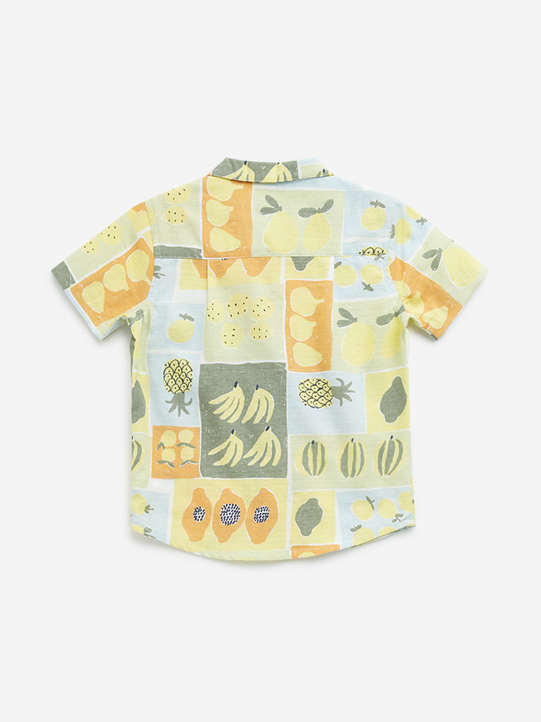 Westside HOP Kids Lime Fruit Printed Cotton Shirt for Casual Wear Back View
