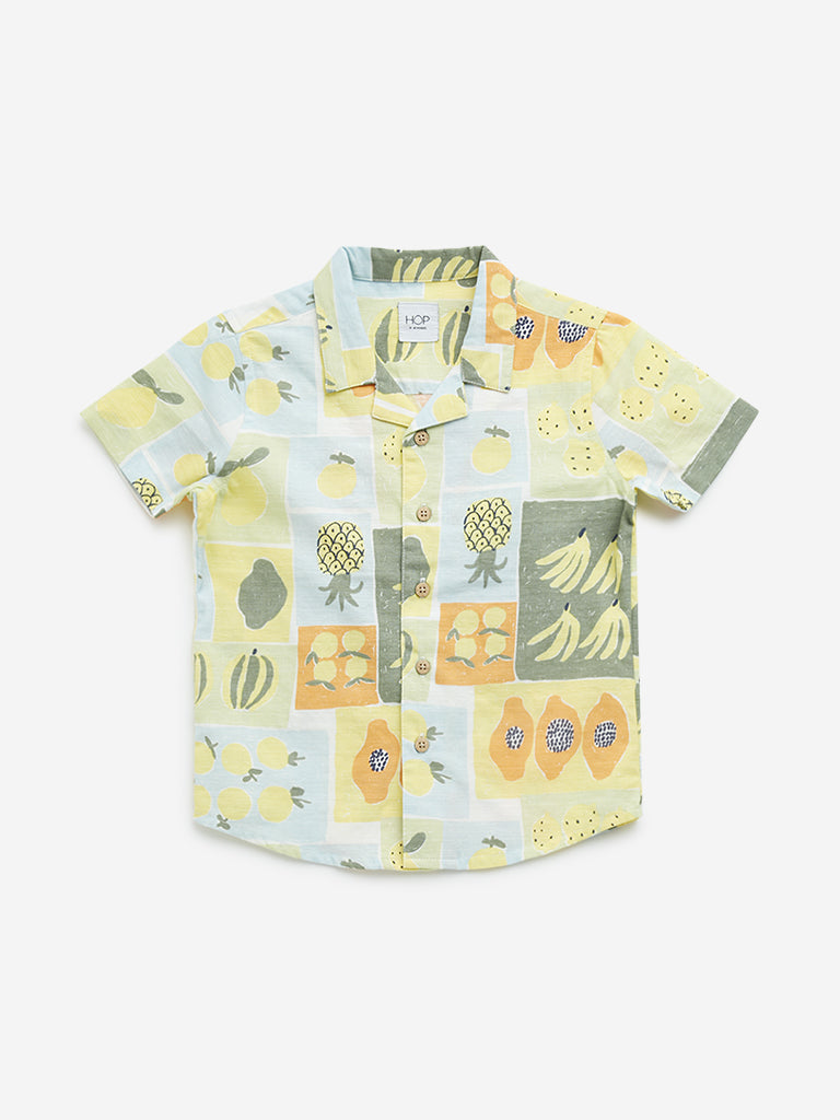 Westside HOP Kids Lime Fruit Printed Cotton Shirt for Casual Wear Front View