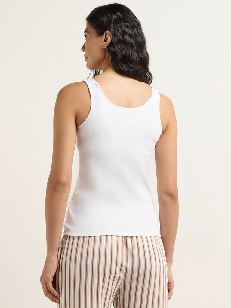 Wunderlove White Ribbed Textured Cotton-Blend Camisole