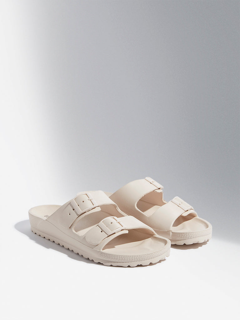 Westside LUNA BLU Women's Off-White Double Band Flip-Flops Front View