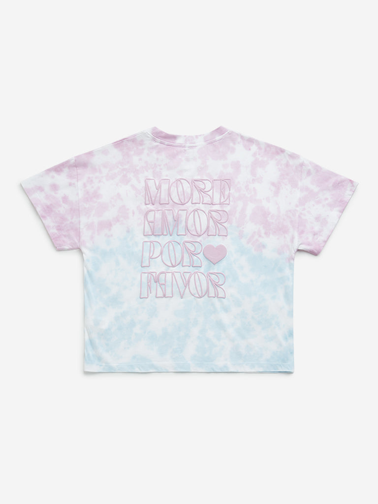 Westside Y&F Girl's Multicolour Tie-Dye Printed Cotton T-Shirt for Casual Wear Front View