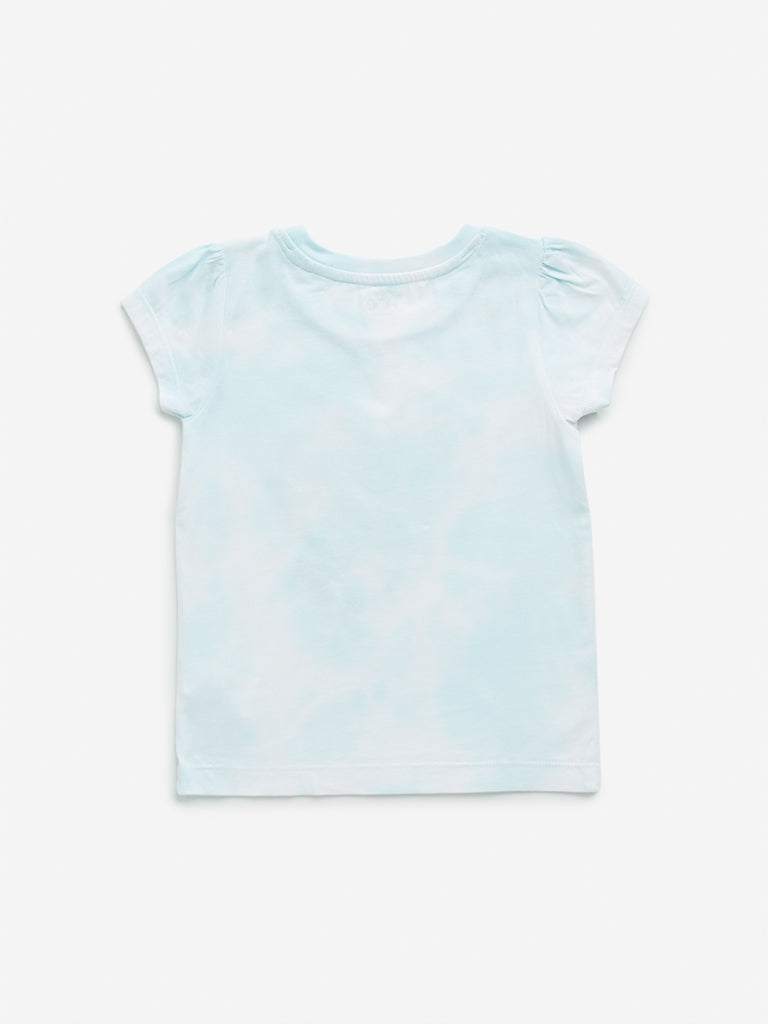 Westside HOP Kids Mint Heart Sequin Design Cotton T-Shirt for Casual Wear Back View