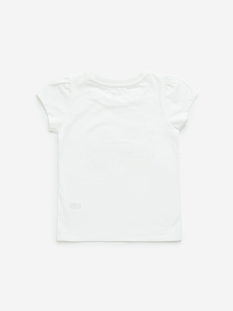 Westside HOP Kids White Text Sequin Design Cotton T-Shirt for Casual Wear Back View