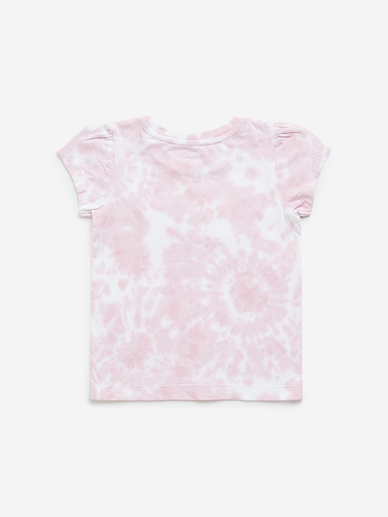 Westside HOP Kids Pink Typographic Tie-Dye Printed Cotton T-Shirt for Casual Wear Back View