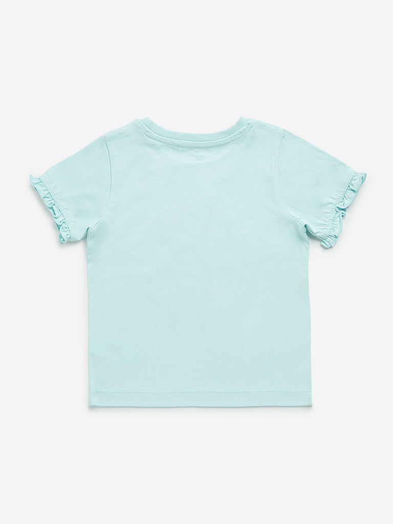Westside HOP Kids Mint Text Printed Cotton T-Shirt for Casual Wear Back View