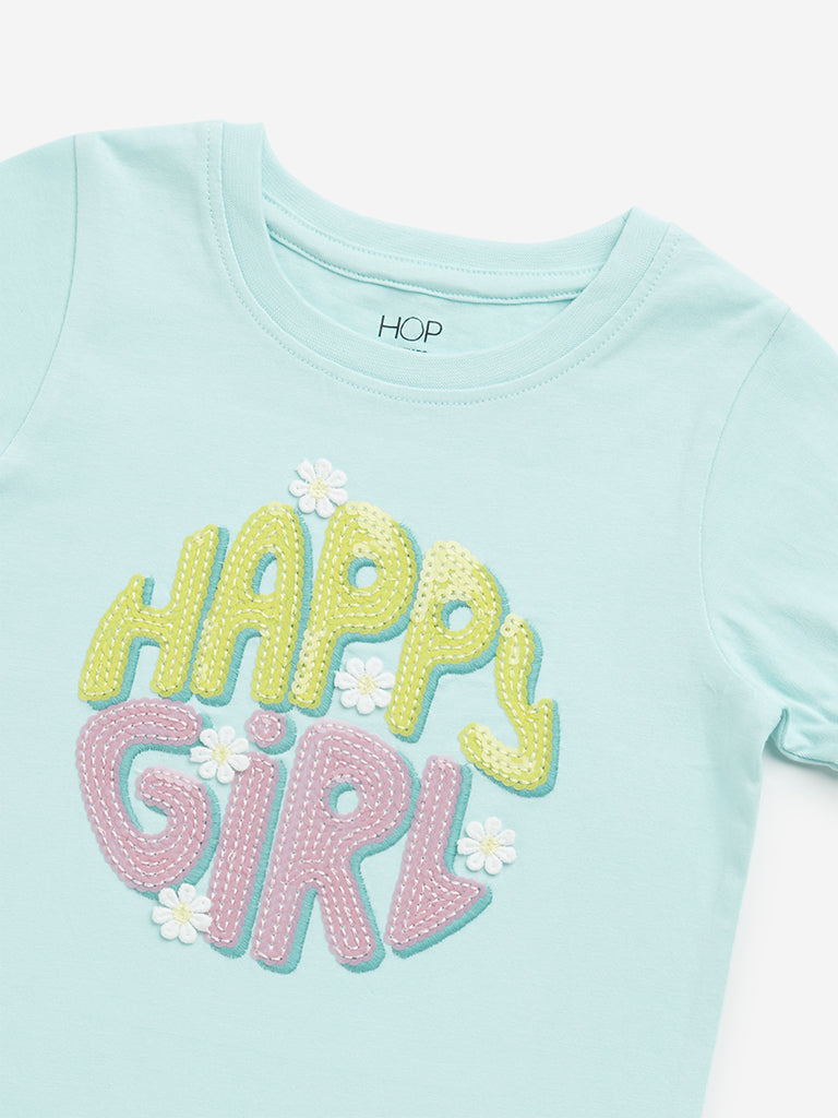 Westside HOP Kids Mint Text Printed Cotton T-Shirt for Casual Wear Zoomed View