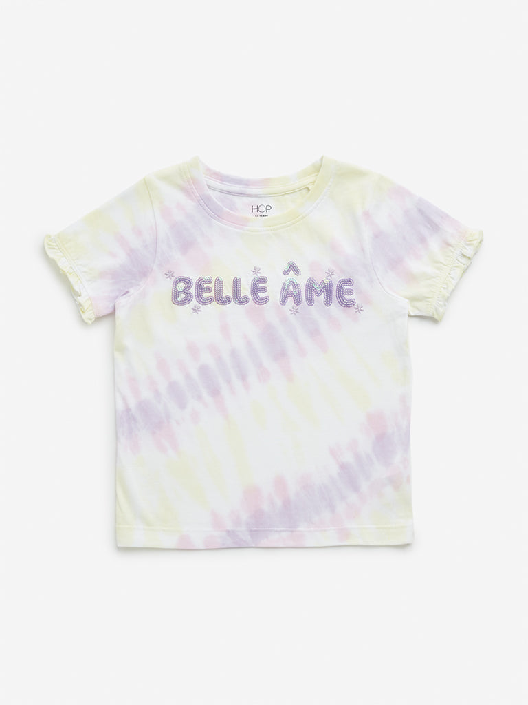 Westside HOP Kids Multicolour Tie-Dye Design Cotton T-Shirt for Casual Wear Front View