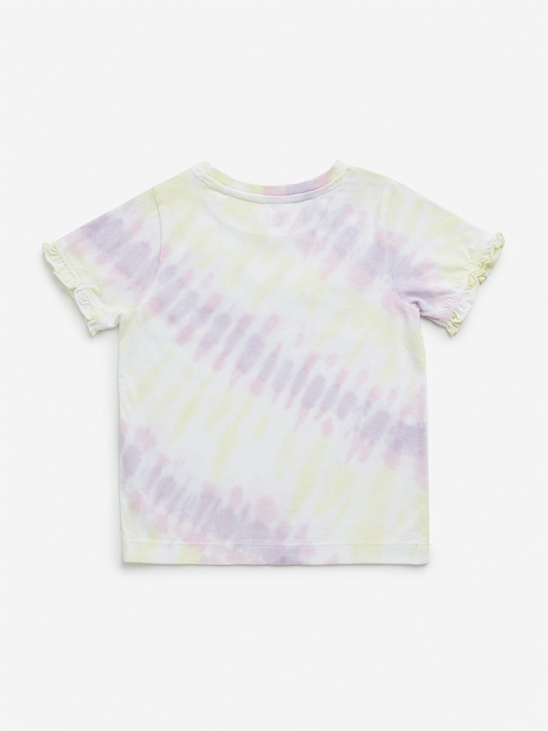Westside HOP Kids Multicolour Tie-Dye Design Cotton T-Shirt for Casual Wear Back View