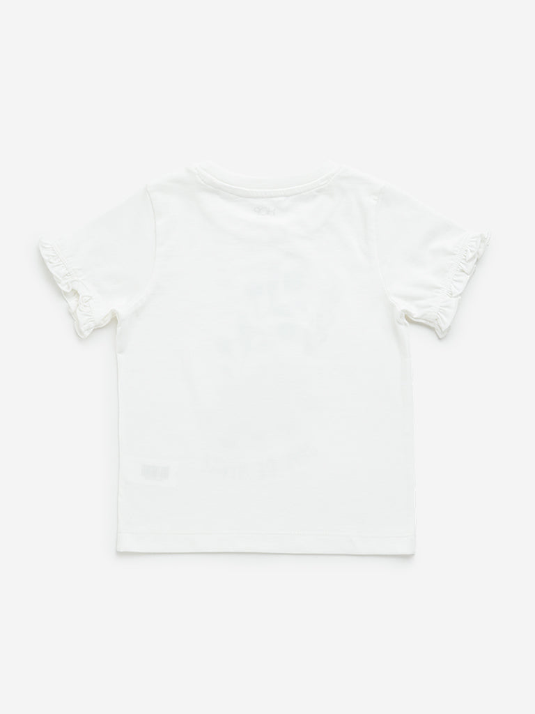 Westside HOP Kids White Floral Embellished Cotton T-Shirt for Casual Wear Back View