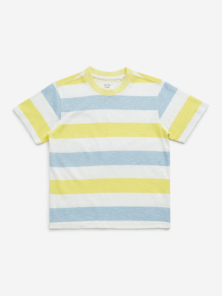Westside HOP Kids Multicolour Striped Design Cotton T-Shirt for Casual Wear Front View