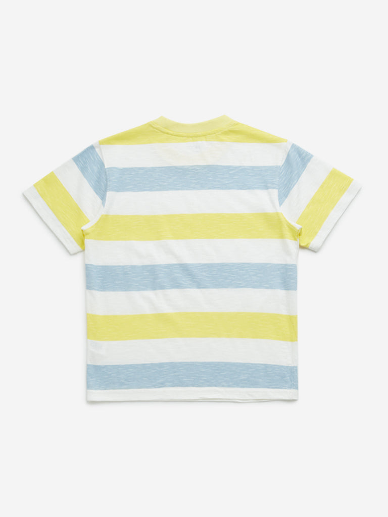 Westside HOP Kids Multicolour Striped Design Cotton T-Shirt for Casual Wear Back View
