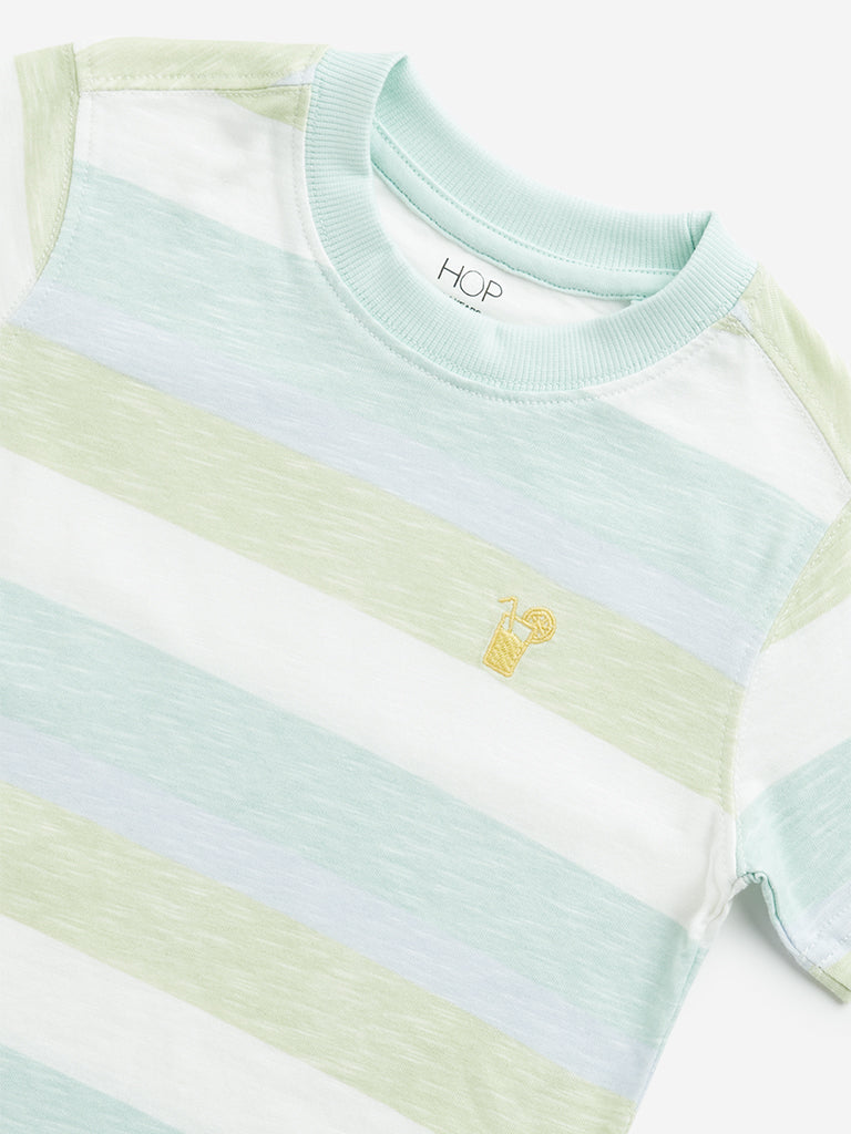 Westside HOP Kids Green Striped Design Cotton T-Shirt for Casual Wear Zoomed View