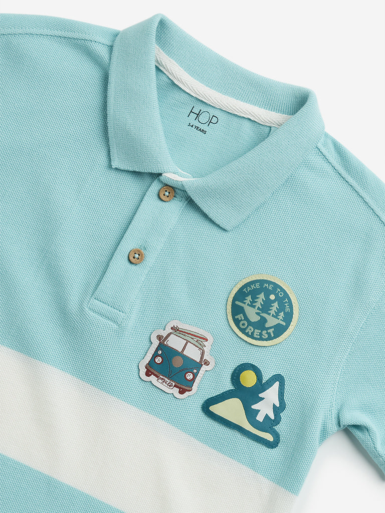 Westside HOP Kids Aqua Colour-Blocked Design Cotton Polo T-Shirt for Casual Wear Zoomed View