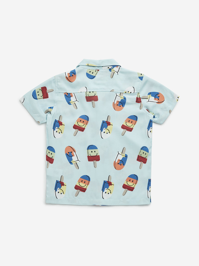 Westside HOP Kids Light Blue Ice-Cream Printed Resort-Fit Shirt for Casual Wear Back View