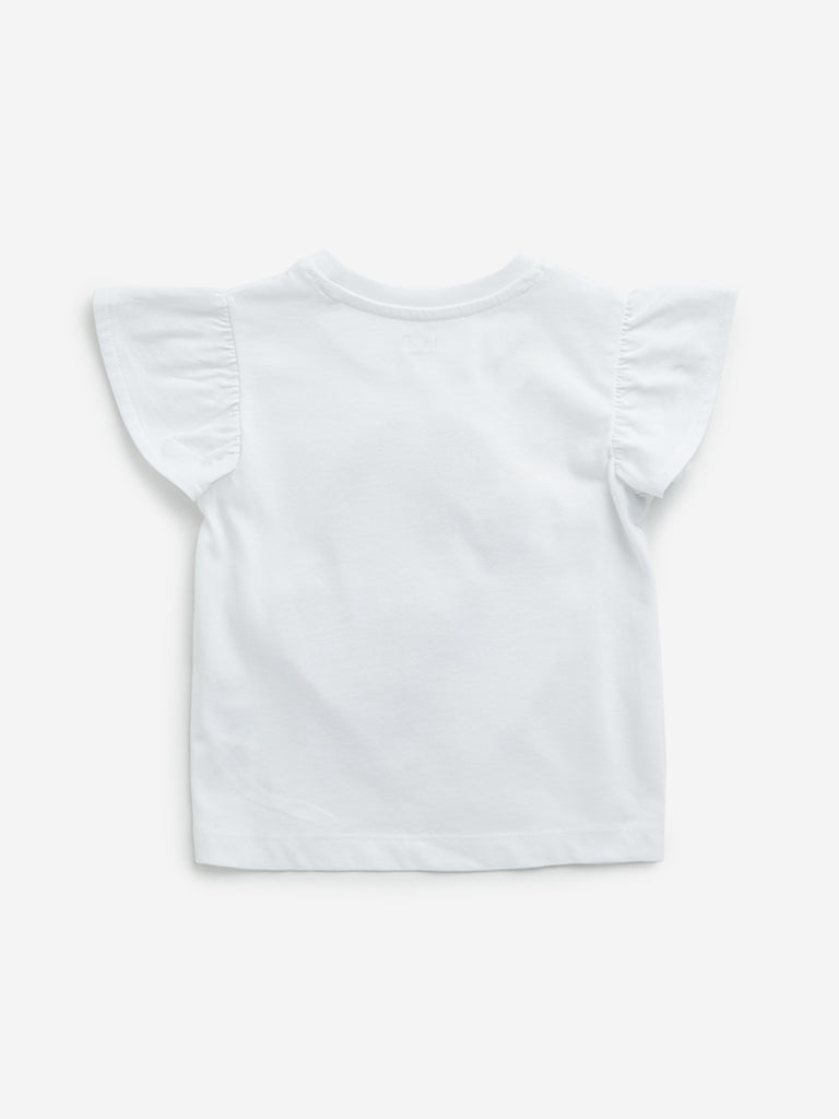 Westside HOP Kids White Unicorn Design Cotton T-Shirt for Casual Wear Back View