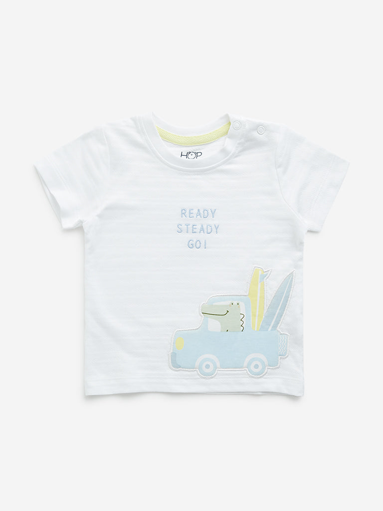 Westside HOP Baby Boy's White Crocodile Embroidered Cotton T-Shirt for Casual Wear Front View