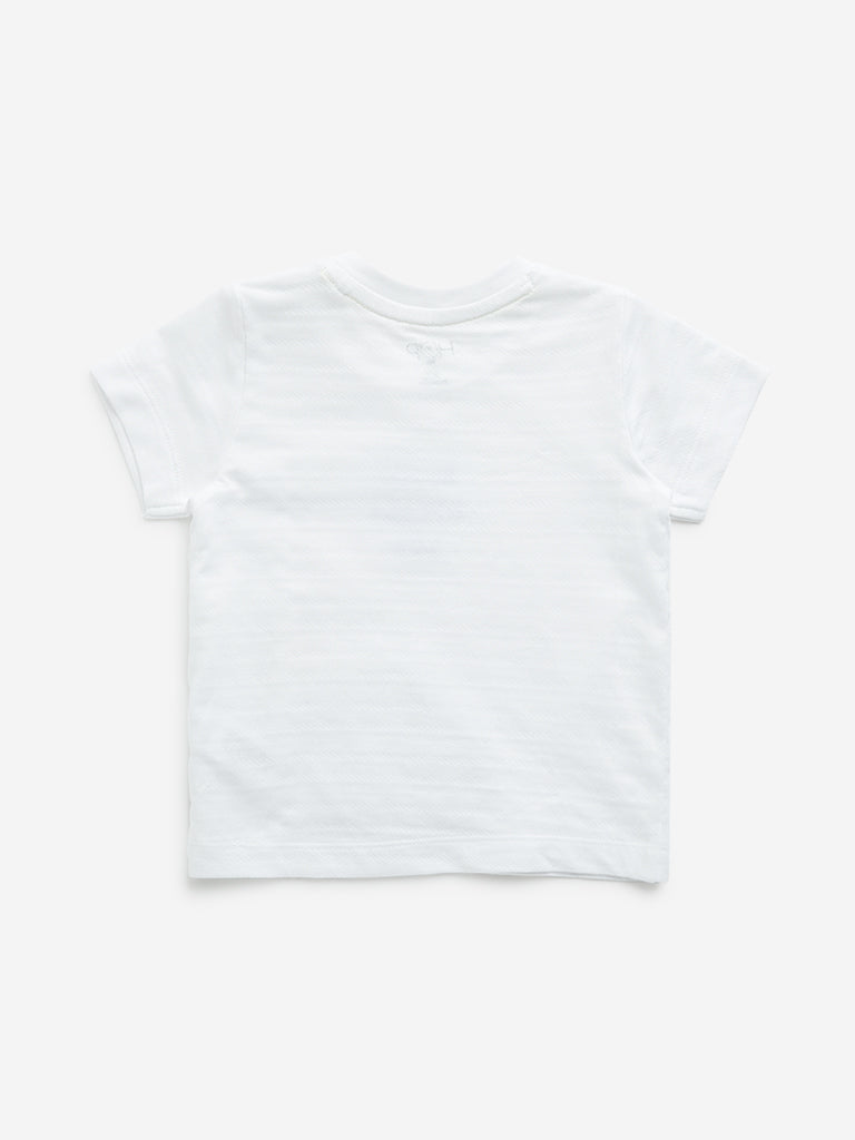 Westside HOP Baby Boy's White Crocodile Embroidered Cotton T-Shirt for Casual Wear Back View