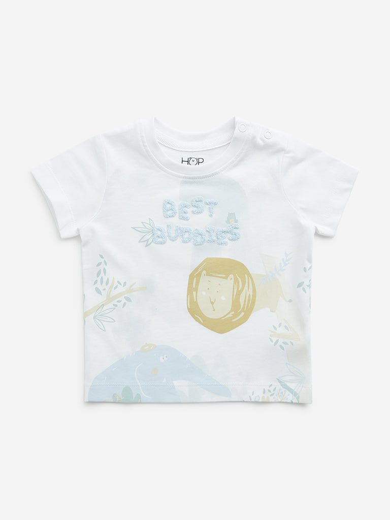 Westside HOP Baby Boy's White Animal Printed Cotton T-Shirt for Casual Wear Front View
