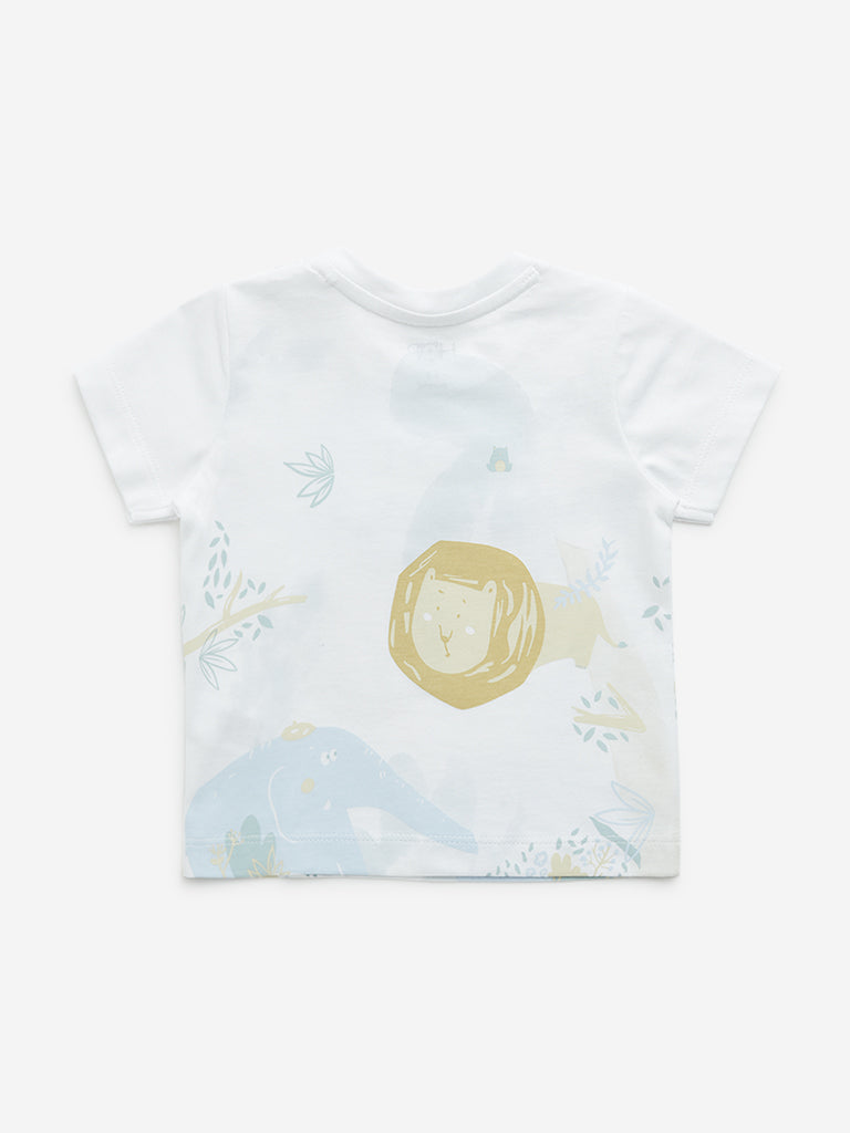 Westside HOP Baby Boy's White Animal Printed Cotton T-Shirt for Casual Wear Back View