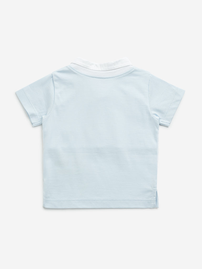 Westside HOP Baby Boy's Light Blue Embroidered Cotton T-Shirt for Casual Wear Back View