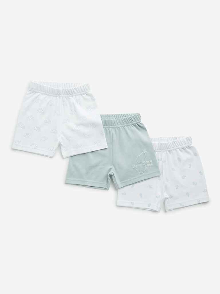 Westside HOP Baby Boy's Mint Printed Mid-Rise Cotton Shorts - Pack of 3 for Casual Wear Front View