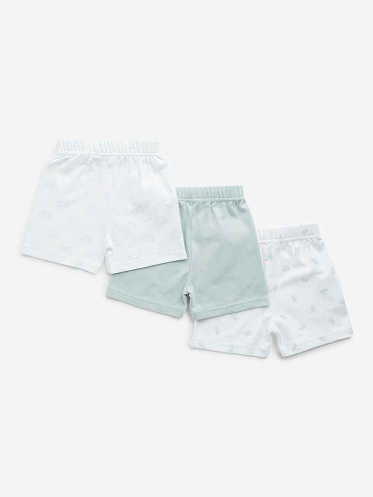 Westside HOP Baby Boy's Mint Printed Mid-Rise Cotton Shorts - Pack of 3 for Casual Wear Back View