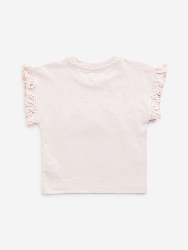 Westside HOP Kids Light Pink Rainbow Embellished Cotton T-Shirt for Casual Wear Back View