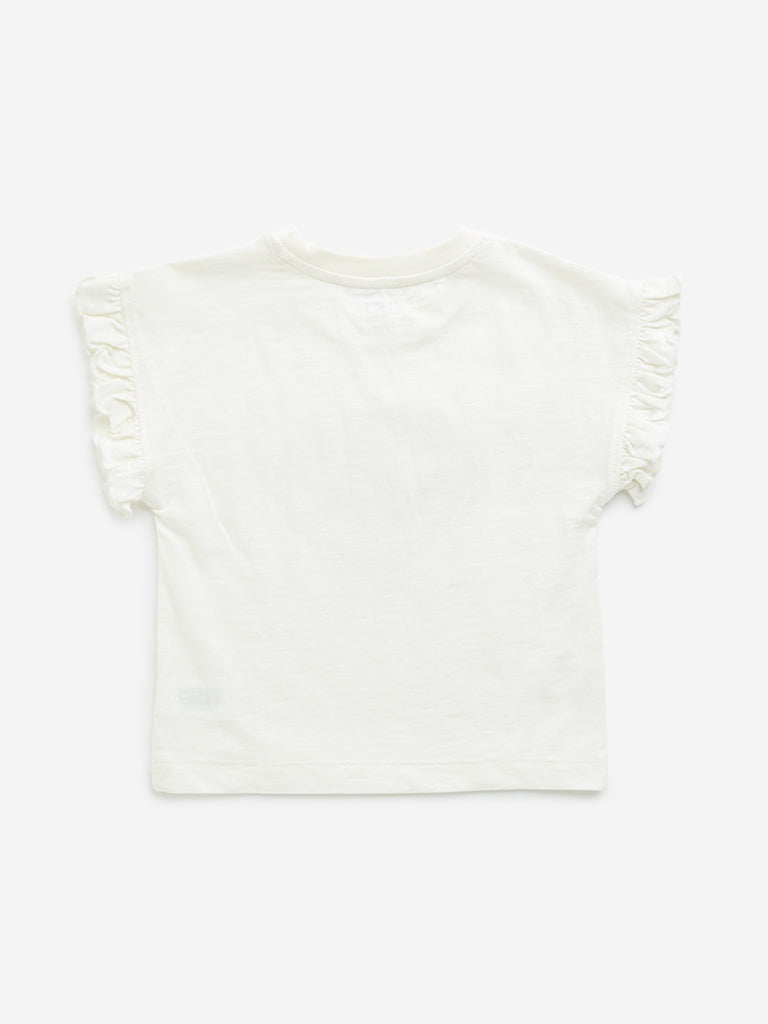 Westside HOP Kids Off-White Heart Embellished Cotton T-Shirt for Casual Wear Back View