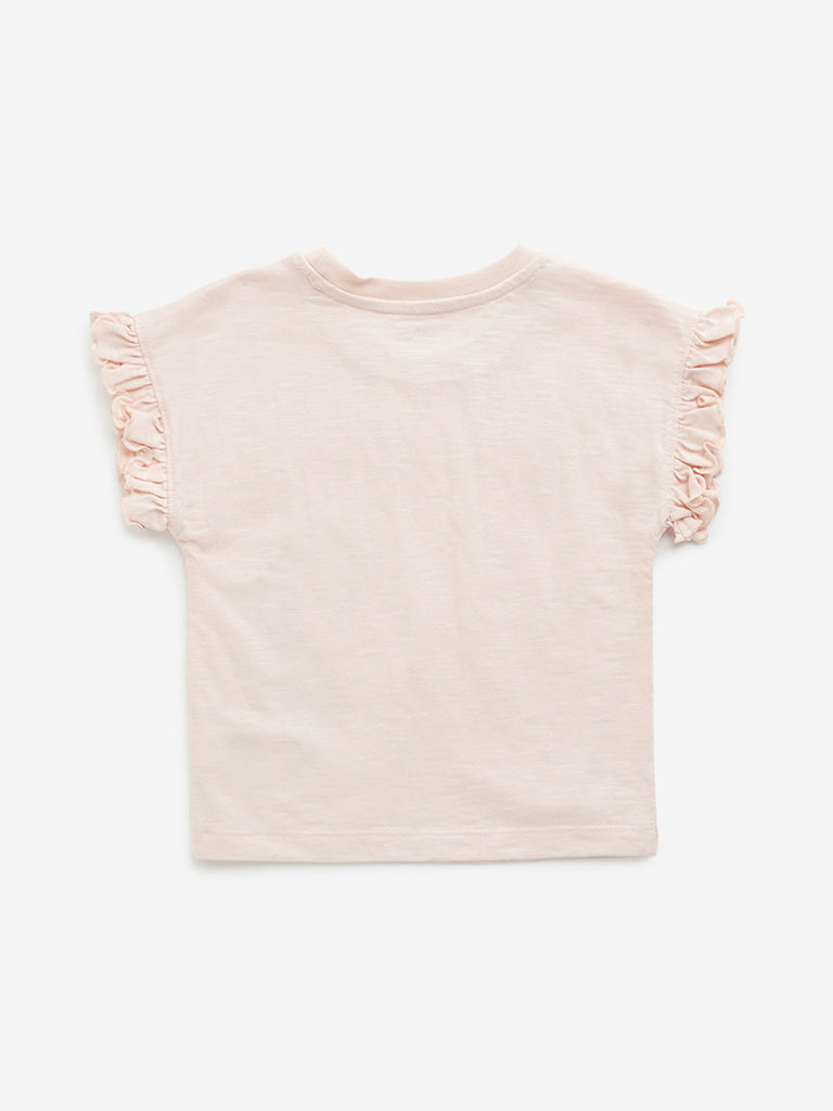 Westside HOP Kids Peach Unicorn Embellished Cotton T-Shirt for Casual Wear Back View