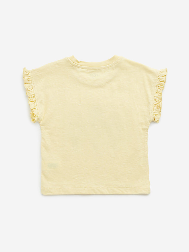 Westside HOP Kids Yellow Ice-Cream Embellished Cotton T-Shirt for Casual Wear Back View