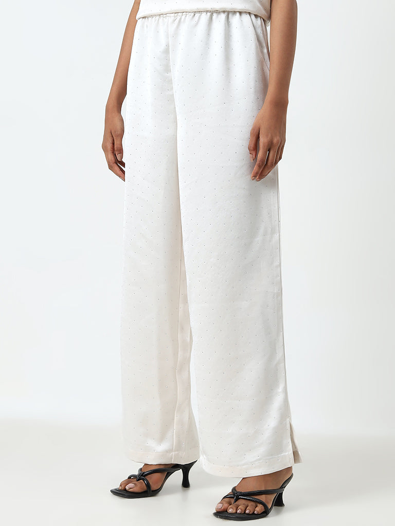 Wardrobe Ivory Embellished High-Rise Trousers