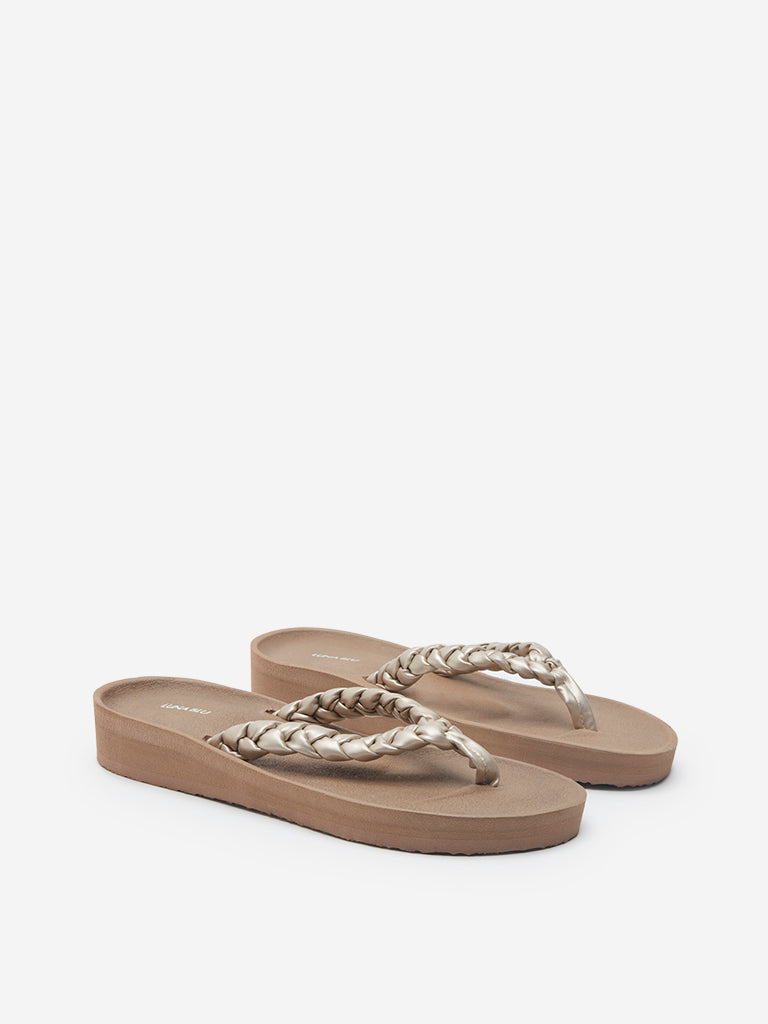 Westside LUNA BLU Women's Taupe Braid Pattern Flip-Flops Front View