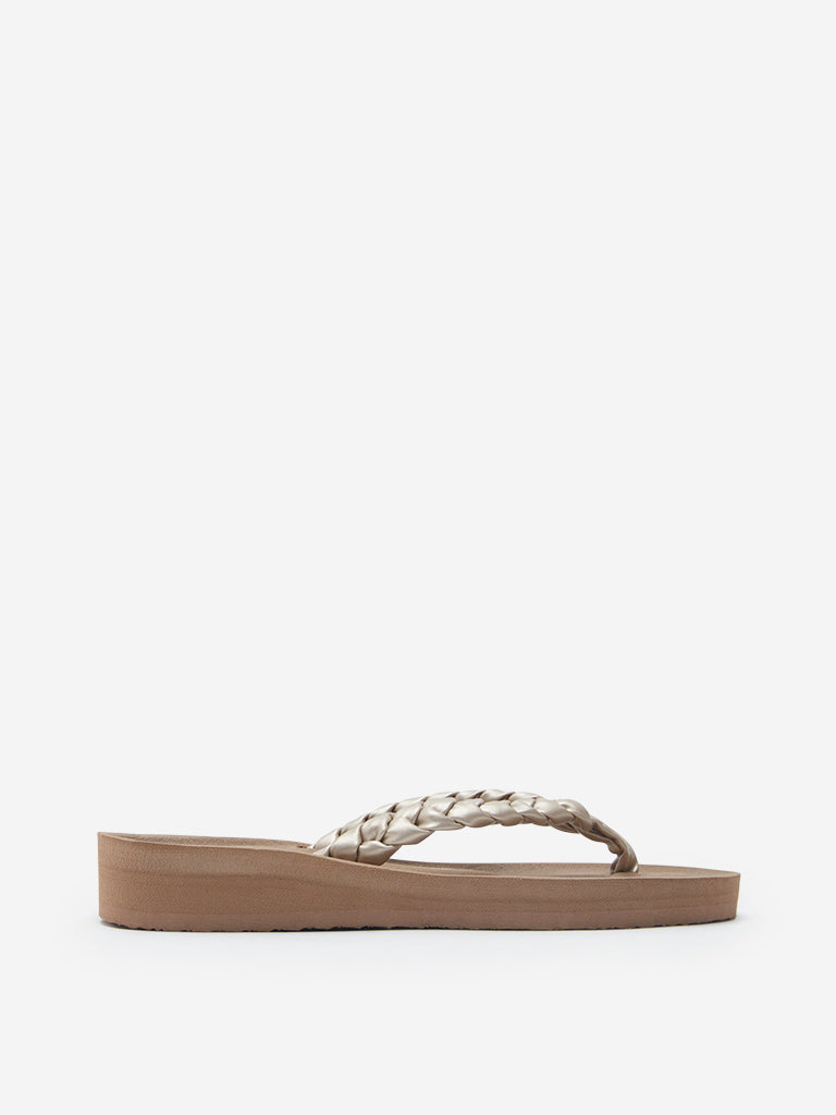 Westside LUNA BLU Women's Taupe Braid Pattern Flip-Flops Side View