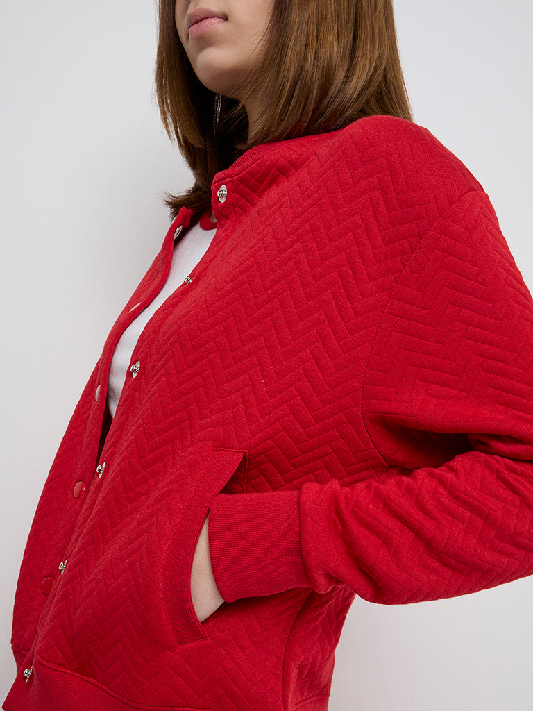 Westside Studiofit Women's Red Chevron Textured Jacket for Sports Wear Zoomed View