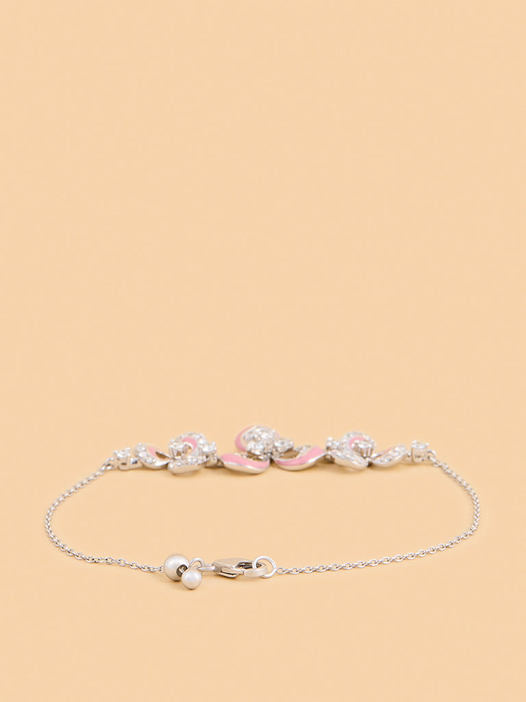 Trio Pink Floral Lab Diamond Chain Bracelet