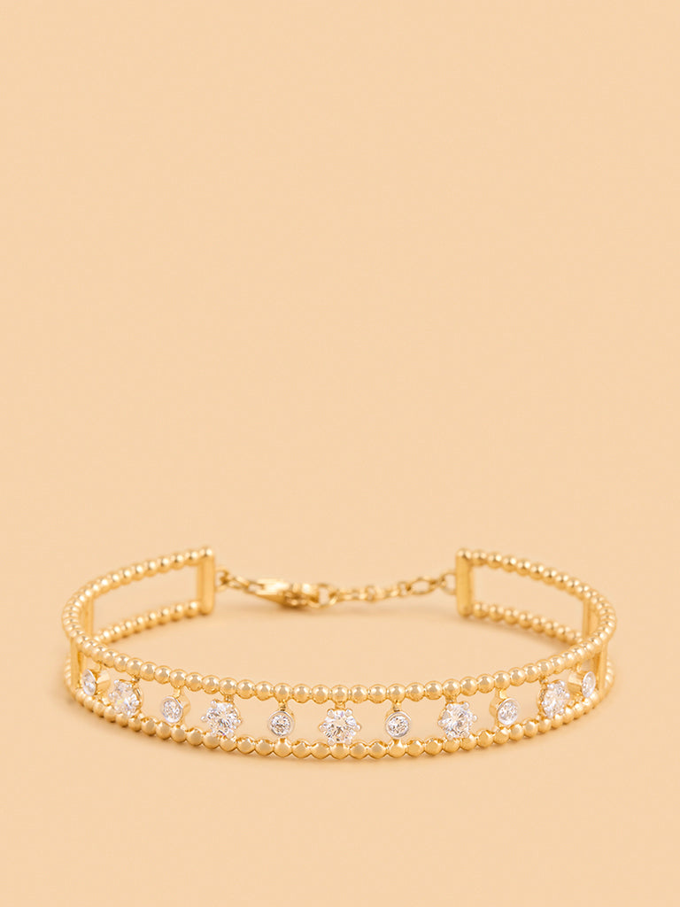Dual Strand Gold Plated Lab Diamond Solitaire Bracelet
