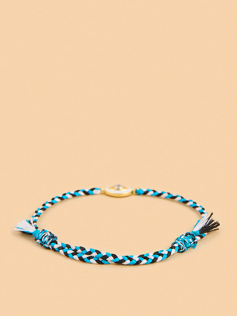 Evil Eye Blue & White Cord Lab Diamond Bracelet