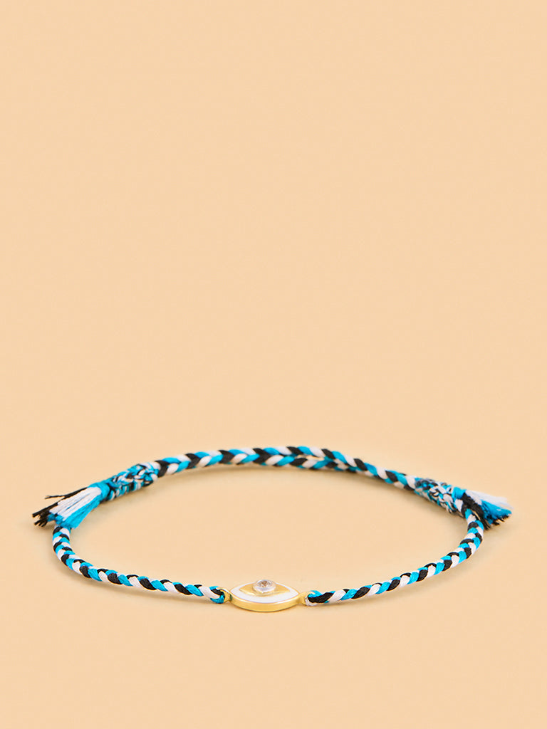 Evil Eye Blue & White Cord Lab Diamond Bracelet