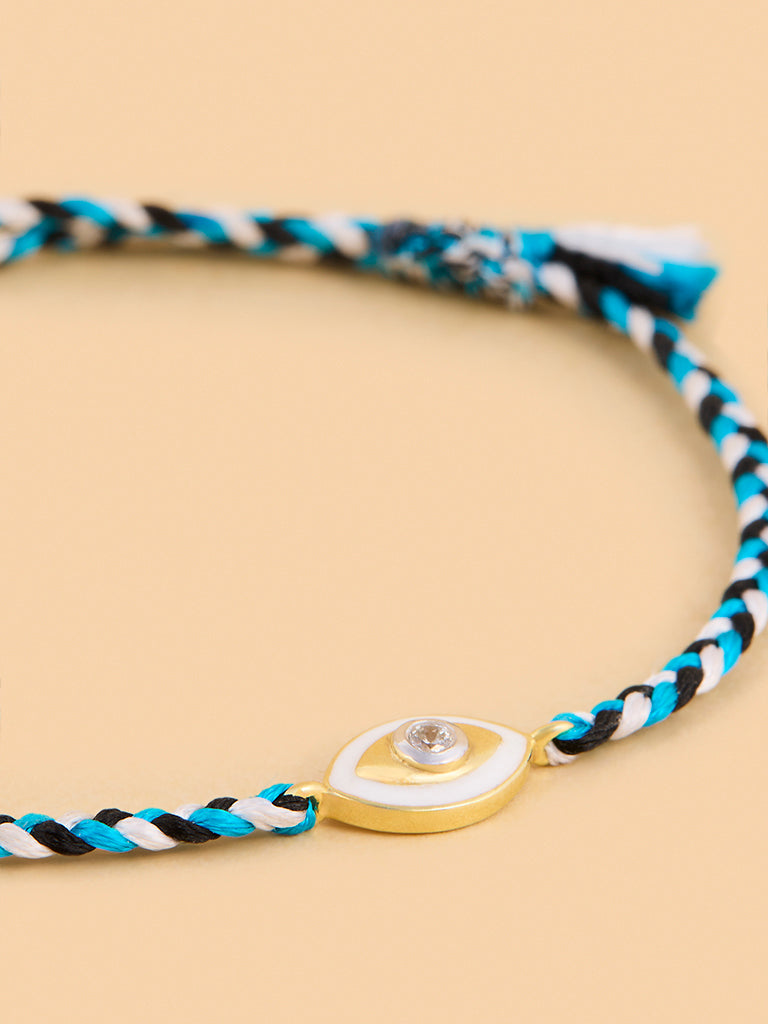 Evil Eye Blue & White Cord Lab Diamond Bracelet