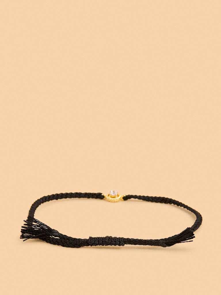 Black Braided Lab Diamond Cord Bracelet