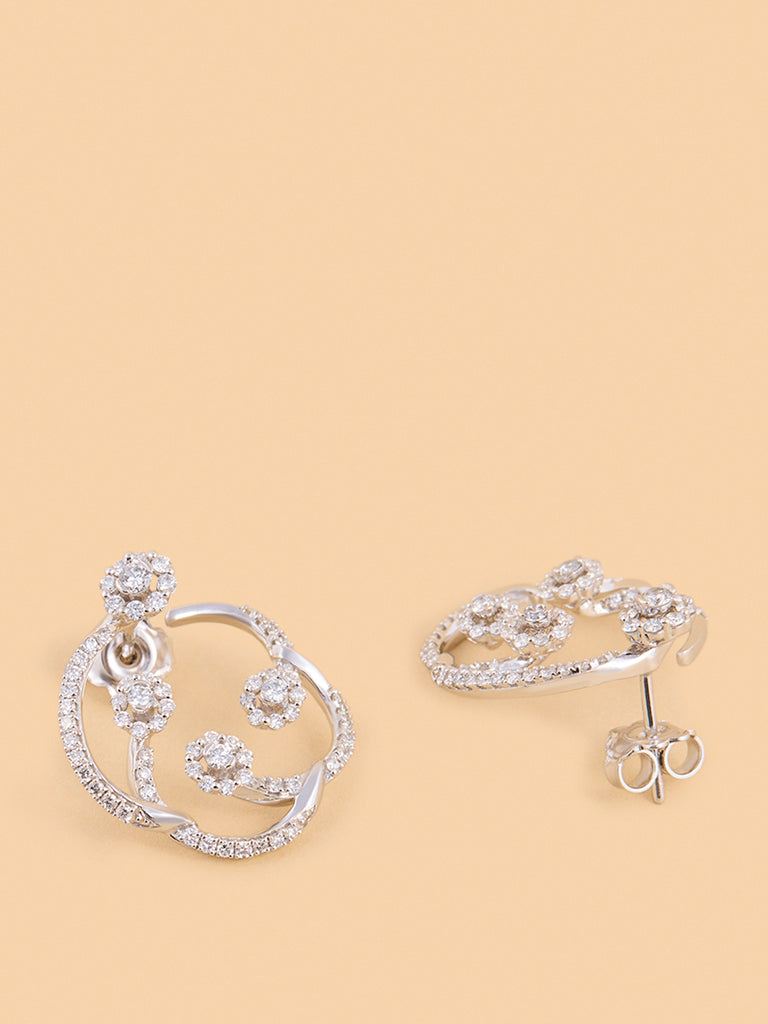 Elegant Floral Circle Lab Diamond Earrings