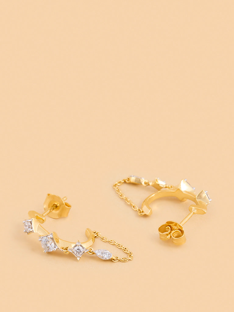 Chain Hoop Earrings with Lab Diamond Accents